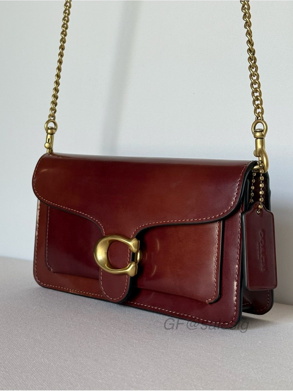NWT Coach Tabby Chain Clutch CW554 Dark Natural Crossbody bag Burgundy